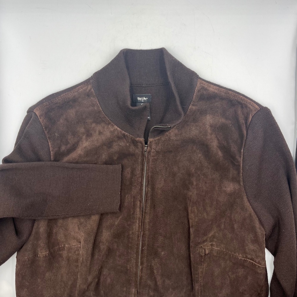 Mossimo Suede Knit Jacket Brown Mens XL Full Zip Mock Neck Excellent